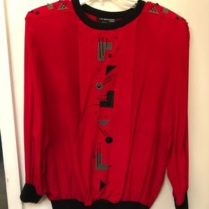 I B diffusion Silk Blouse With Beads Size 14 (red & Black). Very soft.